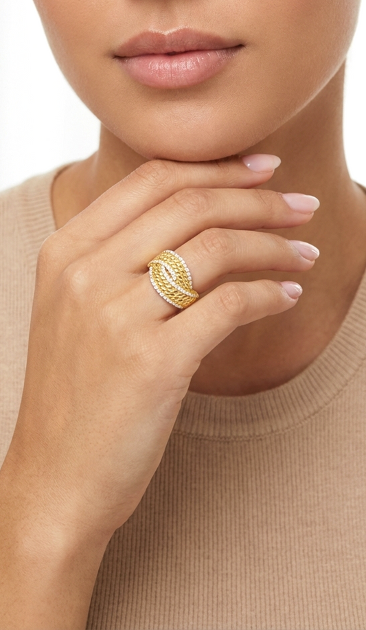 SHARON Multi-Row White CZ Diamond Band Ring 18K Gold Over Sterling Silver