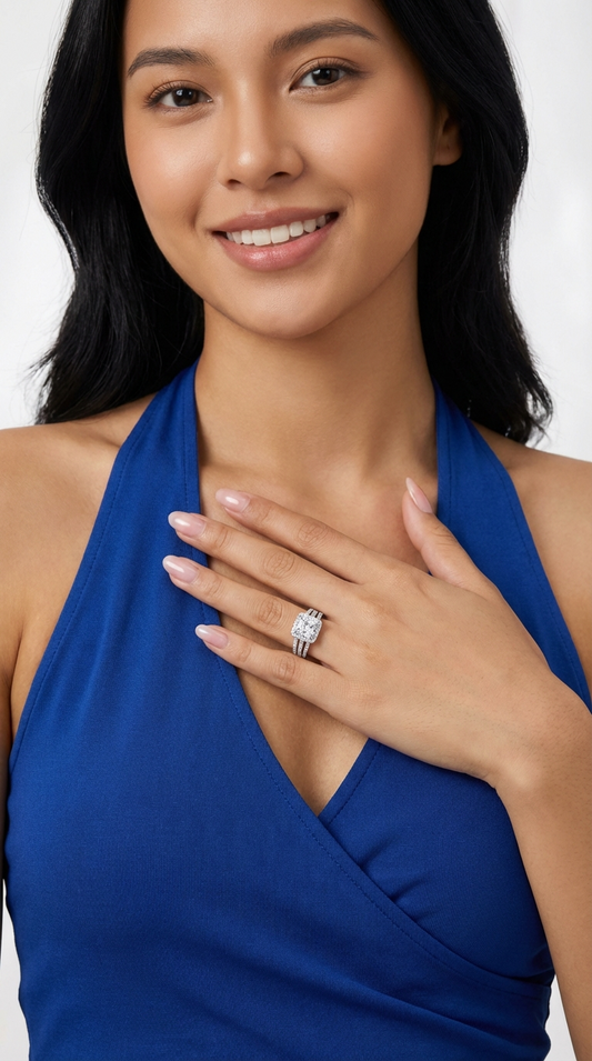 SHILOH Pave White CZ Diamond Multi-Row Ring in Rhodium Over Sterling Silver