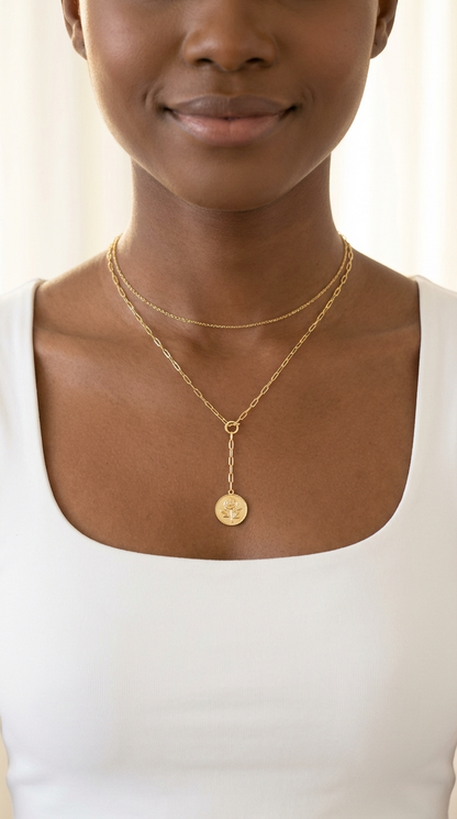 SIMONNE Rose Paperclip Chain Link Flower Drop Pendant Necklace 18K Gold Over Sterling Silver