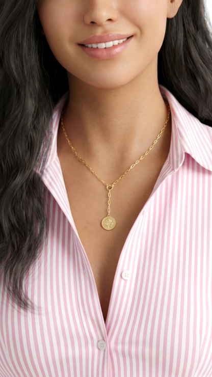 SIMONNE Rose Paperclip Chain Link Flower Drop Pendant Necklace 18K Gold Over Sterling Silver