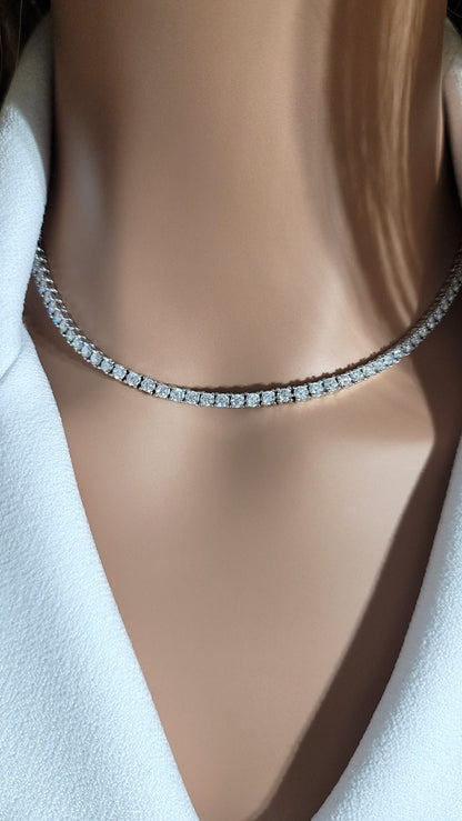 SKY 3MM Moissanite Tennis Necklace in Rhodium Over Sterling Silver