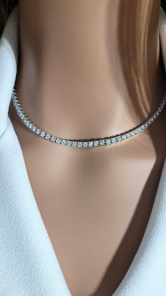 SKY 3MM Moissanite Tennis Necklace in Rhodium Over Sterling Silver