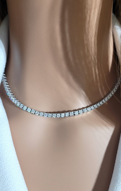 SKY 3MM Moissanite Tennis Necklace in Rhodium Over Sterling Silver