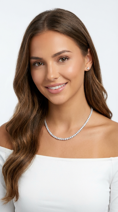 SKY 3MM Moissanite Tennis Necklace in Rhodium Over Sterling Silver