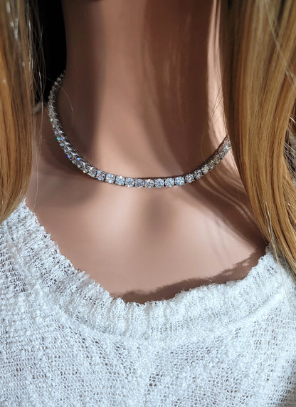 SKY 5MM Moissanite Tennis Necklace in Rhodium Over Sterling Silver
