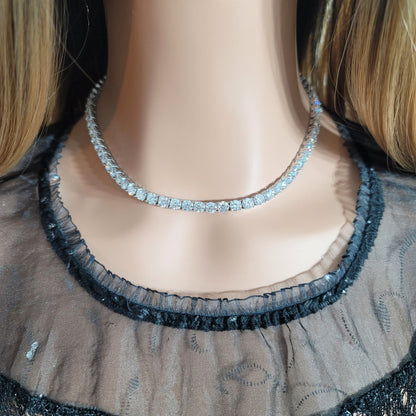 SKY 5MM Moissanite Tennis Necklace in Rhodium Over Sterling Silver