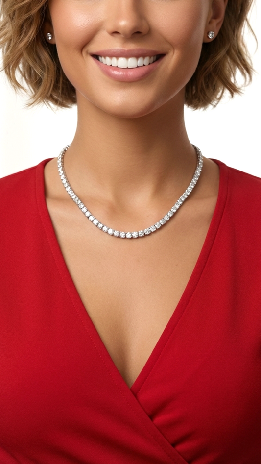 SKY 5MM Moissanite Tennis Necklace in Rhodium Over Sterling Silver