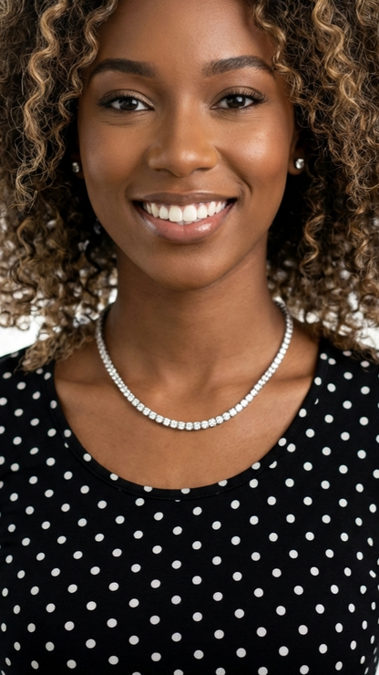 SKY 5MM Moissanite Tennis Necklace in Rhodium Over Sterling Silver