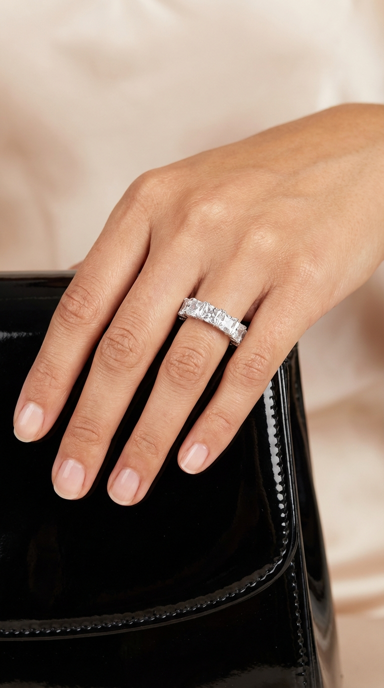 SOFIA White CZ Diamond Eternity Tennis Band in Rhodium Over Sterling Silver