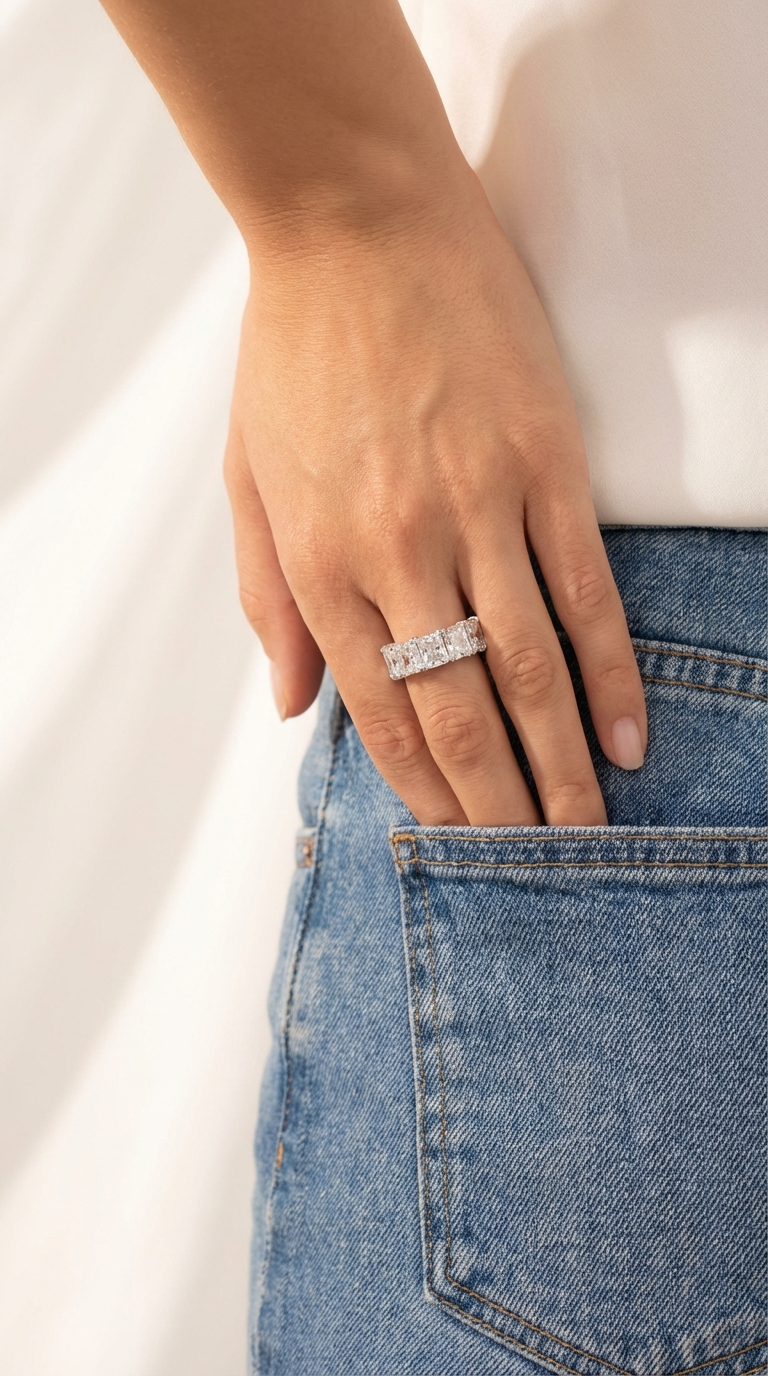 SOFIA White CZ Diamond Eternity Tennis Band in Rhodium Over Sterling Silver