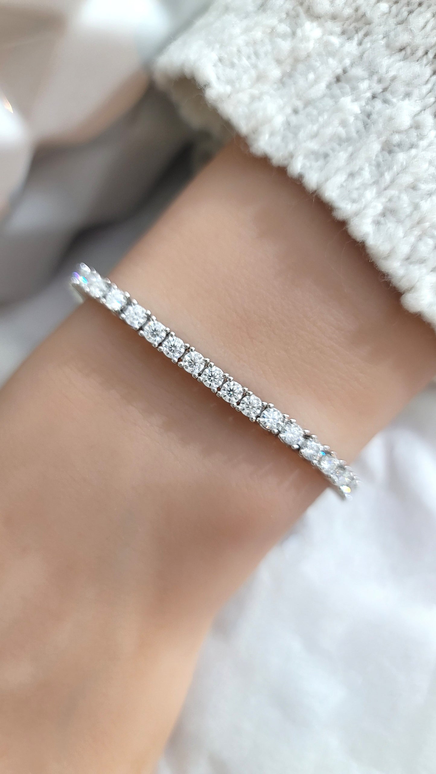 STELLA 3MM Moissanite Tennis Bracelet in Rhodium Over Sterling Silver
