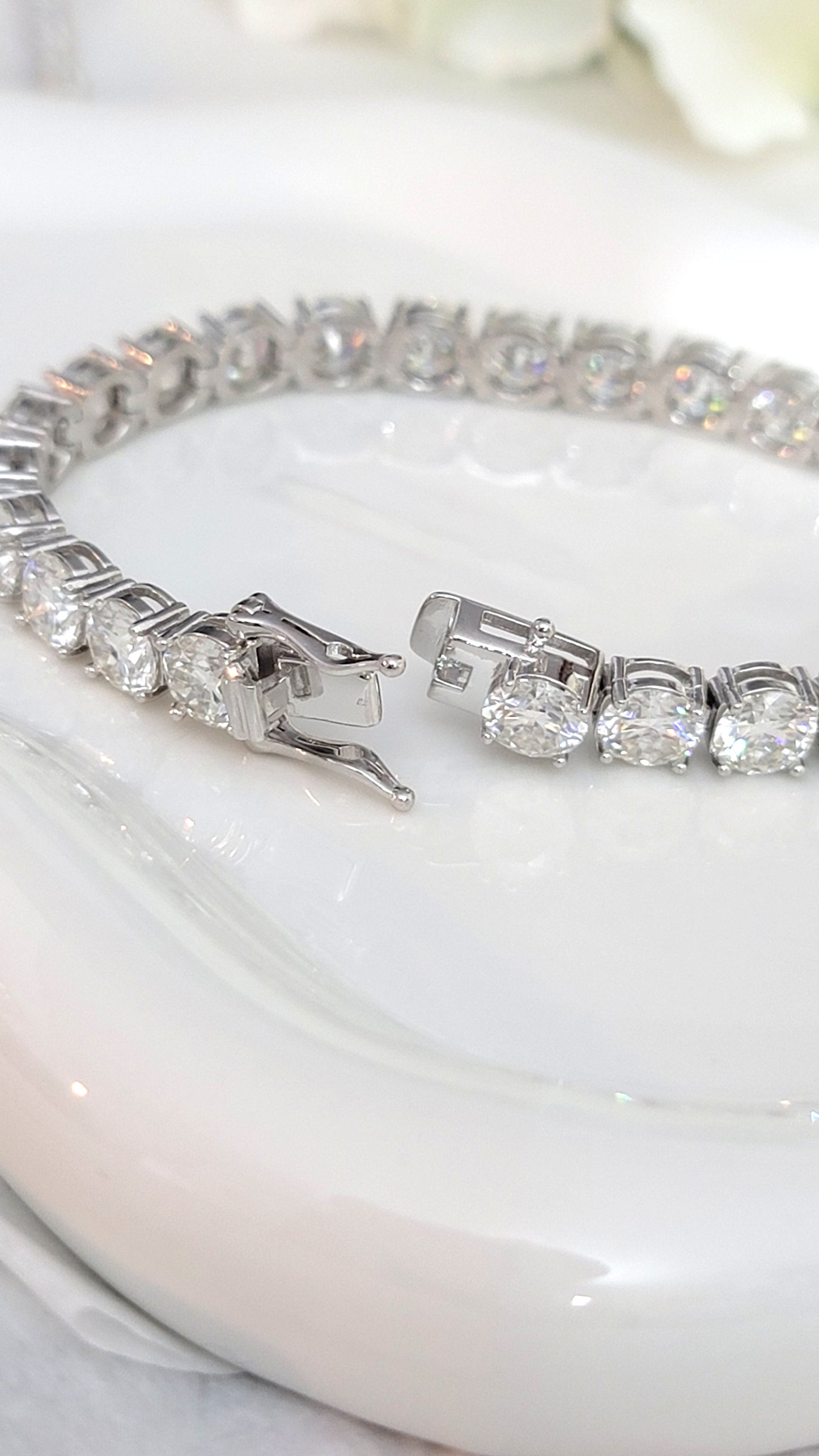 STELLA 6.5MM Moissanite Tennis Bracelet in Rhodium Over Sterling Silver