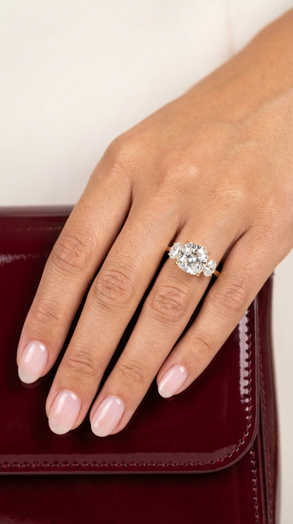 SUZIE 3-Stone CZ Diamond Ring – Bridal, Engagement, Wedding, Anniversary & Valentine's Day Gift for Her – 14K Gold Over Sterling Silver, Timeless Magical Sparkle