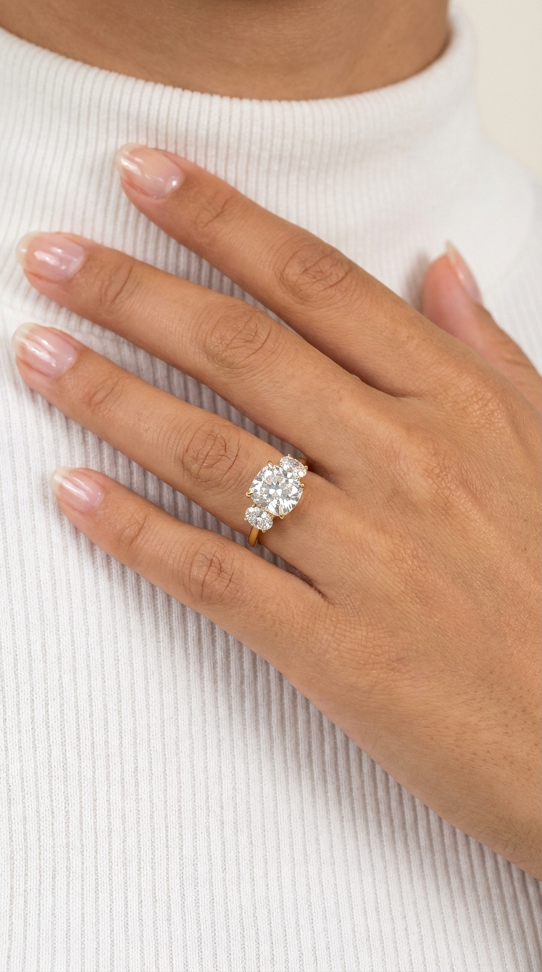 SUZIE 3-Stone CZ Diamond Ring – Bridal, Engagement, Wedding, Anniversary & Valentine's Day Gift for Her – 14K Gold Over Sterling Silver, Timeless Magical Sparkle