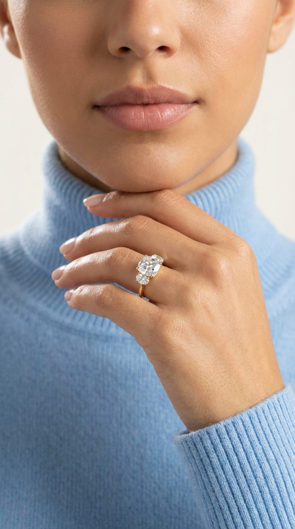 SUZIE 3-Stone CZ Diamond Ring – Bridal, Engagement, Wedding, Anniversary & Valentine's Day Gift for Her – 14K Gold Over Sterling Silver, Timeless Magical Sparkle