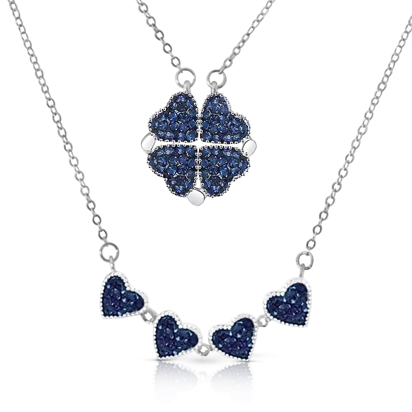 TALITHA Red/Blue Heart Four Leaf Clover Necklace Pendant