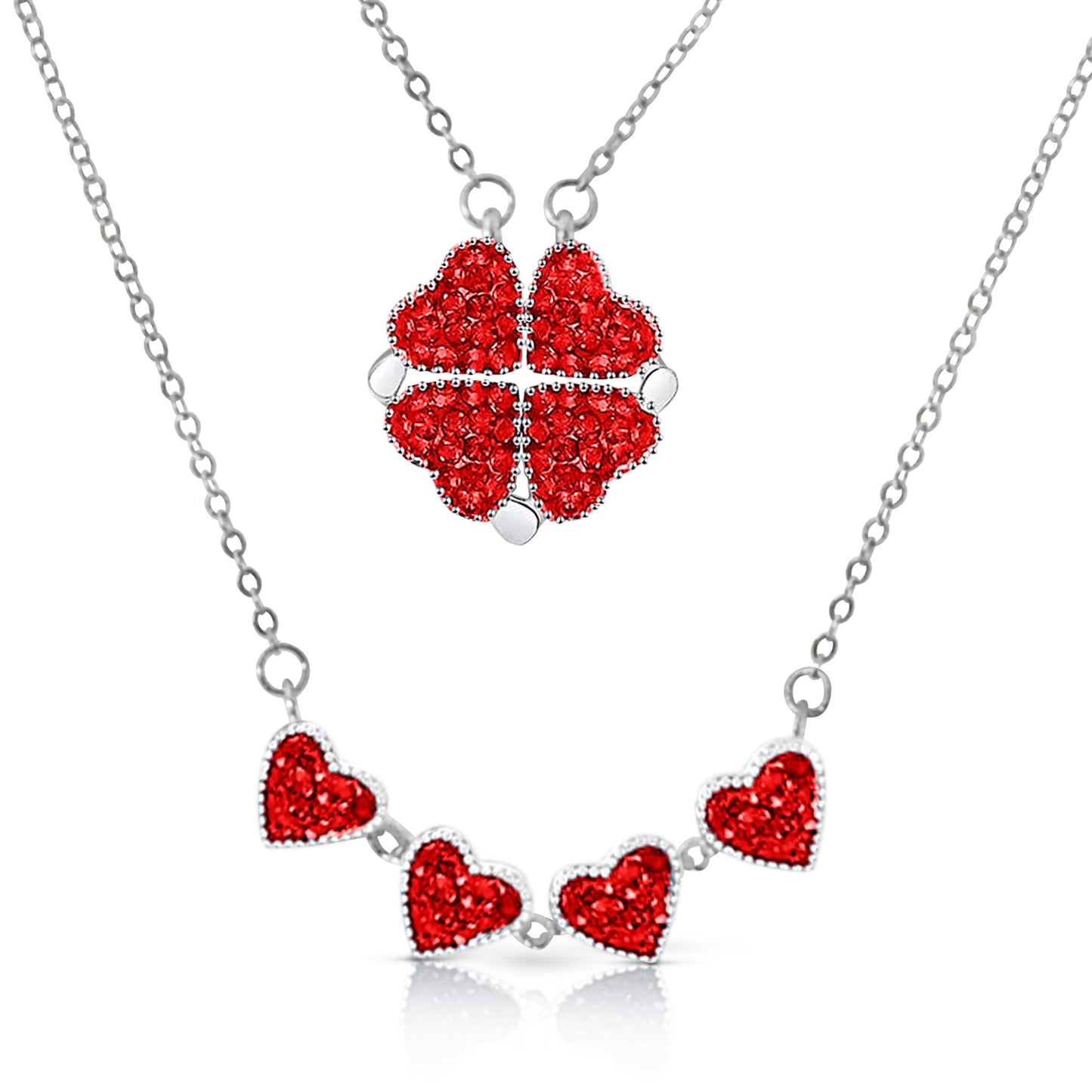 TALITHA Red/Blue Heart Four Leaf Clover Necklace Pendant