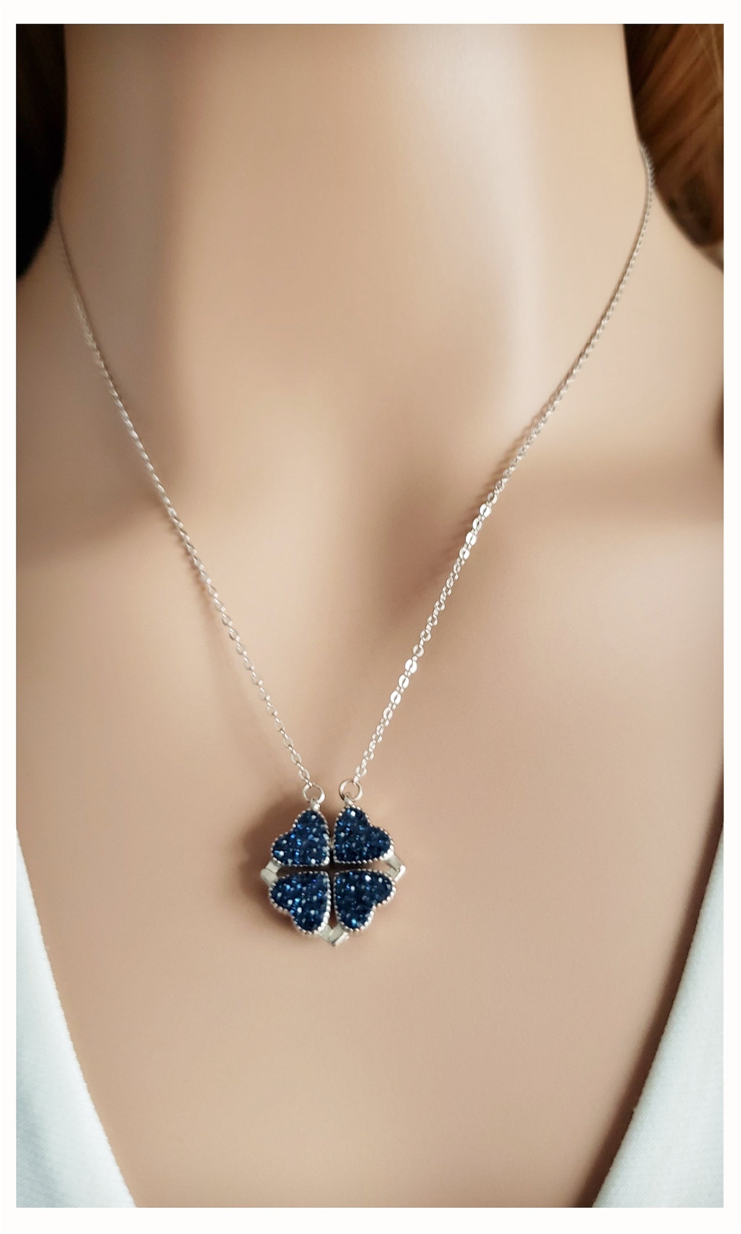 TALITHA Red/Blue Heart Four Leaf Clover Necklace Pendant