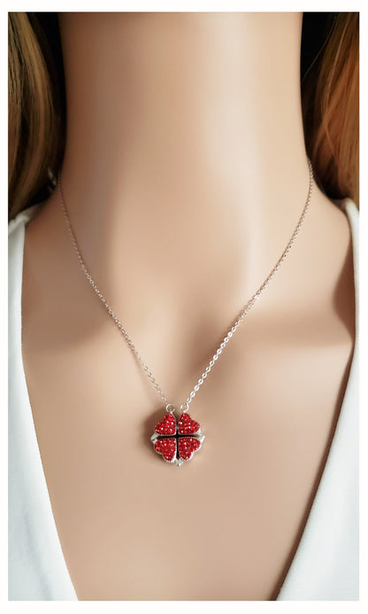 TALITHA Red/Blue Heart Four Leaf Clover Necklace Pendant