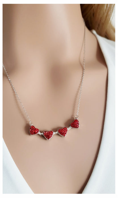 TALITHA Red/Blue Heart Four Leaf Clover Necklace Pendant