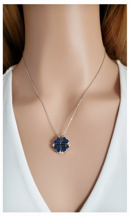 TALITHA Red/Blue Heart Four Leaf Clover Necklace Pendant