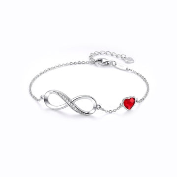 TIFFANY Figure Eight & Red Crystal Heart Charm Bracelet