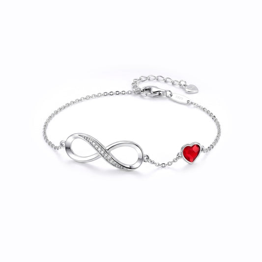 TIFFANY Figure Eight Austrian Red Crystal Heart Bracelet in Rhodium Over Sterling Silver