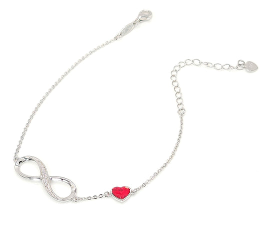 TIFFANY Figure Eight Austrian Red Crystal Heart Bracelet in Rhodium Over Sterling Silver