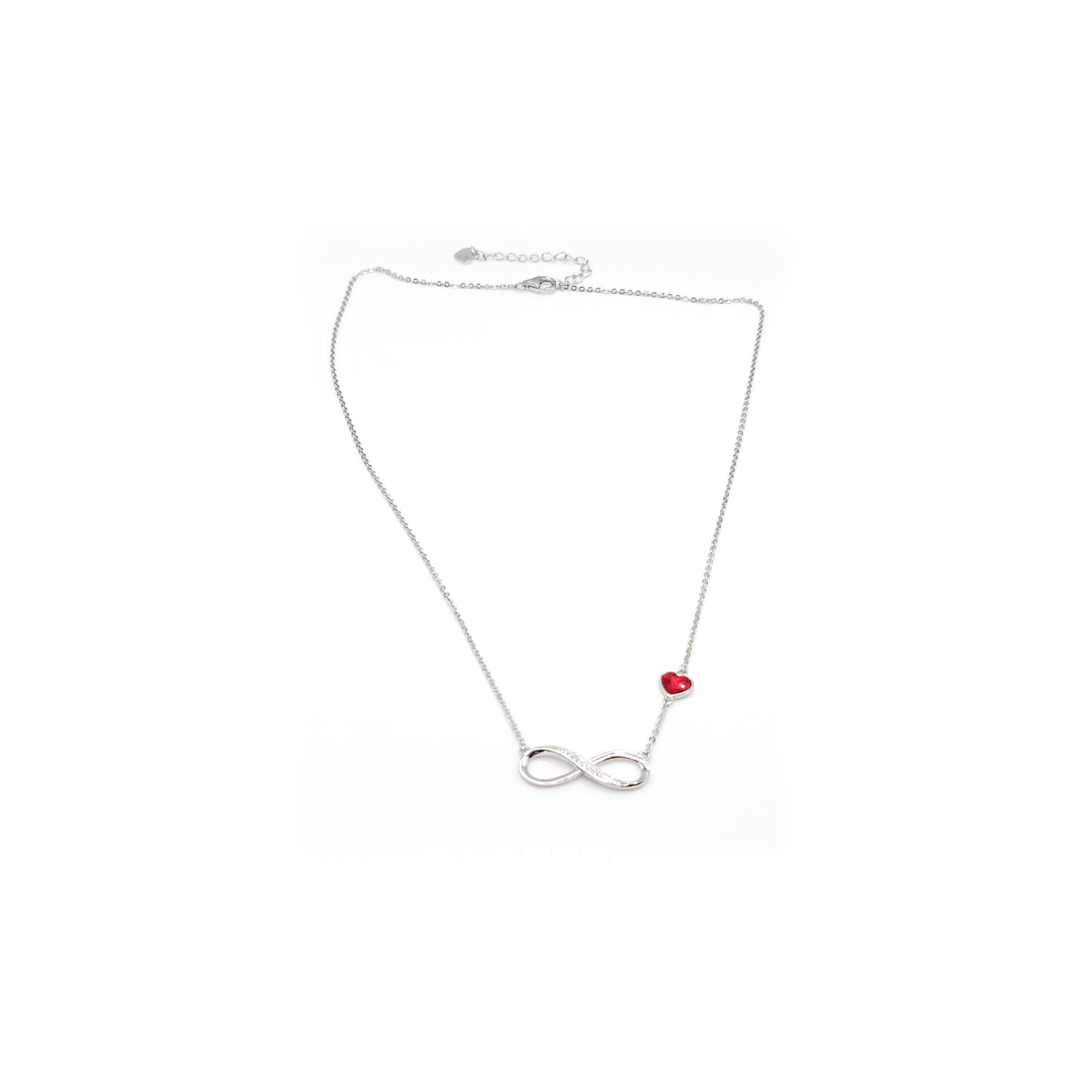 TIFFANY Figure Eight Austrian Red Crystal Heart Necklace in Rhodium Over Sterling Silver