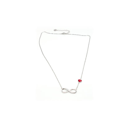 TIFFANY Figure Eight Austrian Red Crystal Heart Necklace in Rhodium Over Sterling Silver