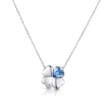 VANESSA Blue Crystal Heart Four-Leaf Clover Pendant Necklace