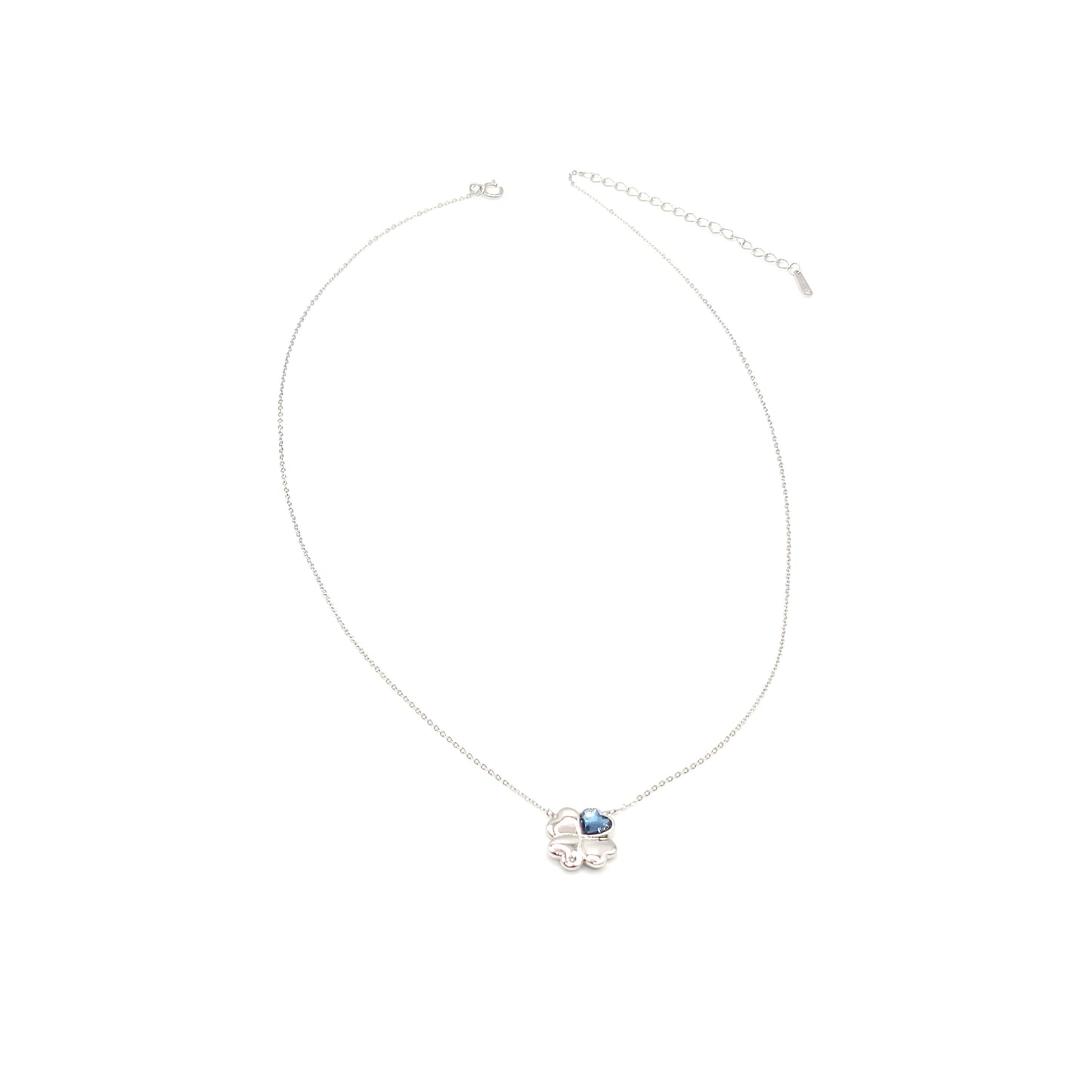 VANESSA Austrian Blue Crystal Heart Clover Pendant Necklace