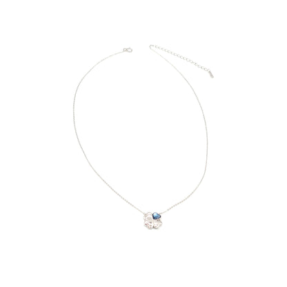 VANESSA Austrian Blue Crystal Heart Clover Pendant Necklace