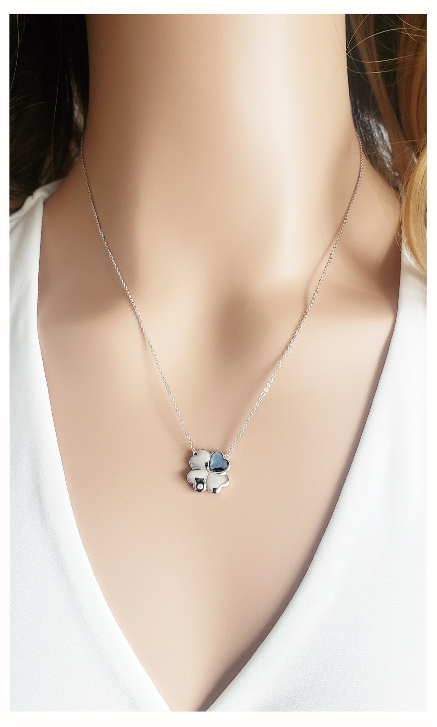 VANESSA Austrian Blue Crystal Heart Clover Pendant Necklace