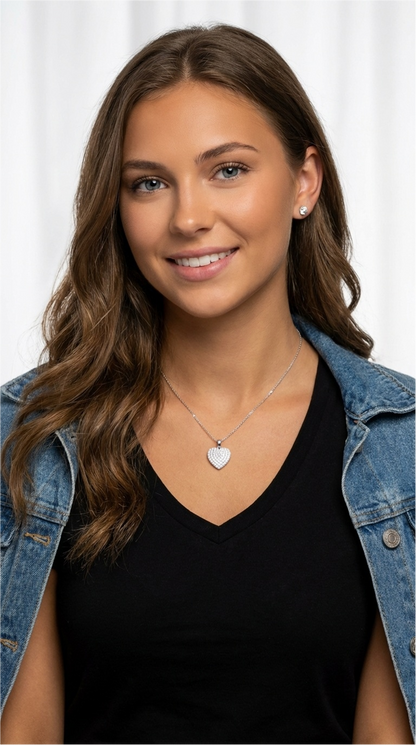 ANGELIQUE "I Love You Deeply" Pave White CZ Diamond Double Heart Pendant Necklace