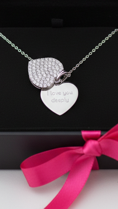 ANGELIQUE "I Love You Deeply" Pavé CZ Double Heart Pendant Necklace