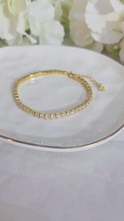 KATE 3MM White CZ Diamond Tennis Bracelet 18K Gold Over Sterling Silver