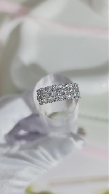 BENNY Triple Row Pave White CZ Diamond Eternity Band in Rhodium Over Sterling Silver