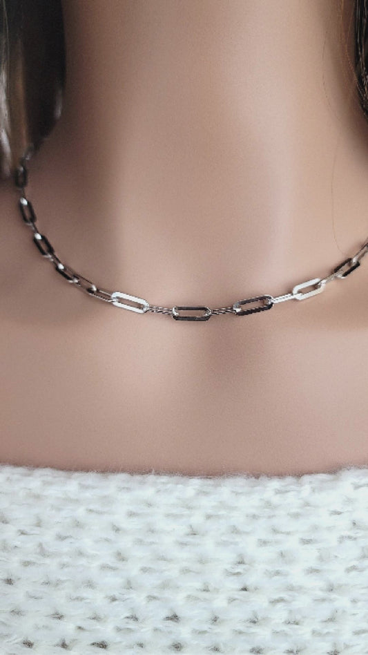 JENNIFER 4.5MM Paperclip Necklace in Rhodium Over Sterling Silver
