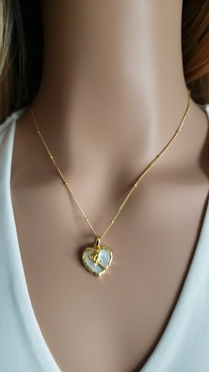 ROSE Mother-Of-Pearl Heart Necklace Pendant 18K Gold Plated