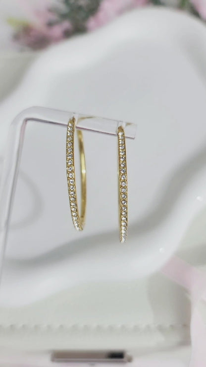 KAYLEIGH 40MM White Crystal Diamond Hoop Earrings 18K Gold Over Sterling Silver