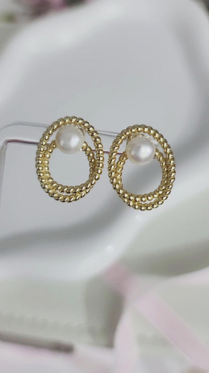 OLIVIA Double Open Circle Pearl Earrings 14K Gold Over Sterling Silver