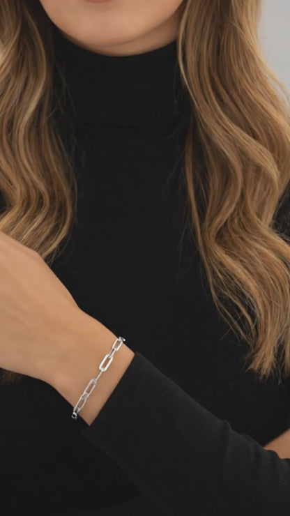 JENNY 4.5MM Paperclip Bracelet in Rhodium Over Sterling Silver