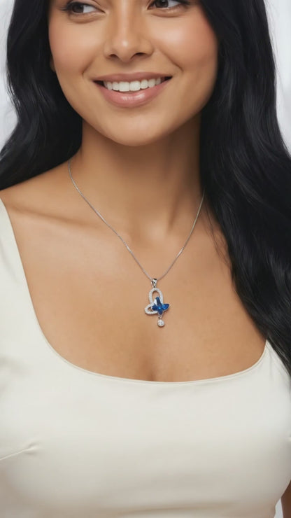SYLVIE Austrian Crystal Butterfly Pendant Necklace in Rhodium Over Sterling Silver