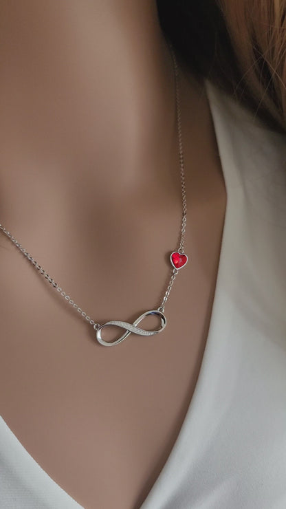 TIFFANY Figure Eight Austrian Red Crystal Heart Necklace Pendant