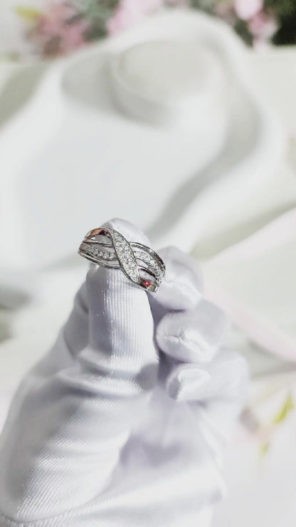 BIANCA Micro Pavé White CZ Diamond Crisscross Ring in Rhodium Over Sterling Silver