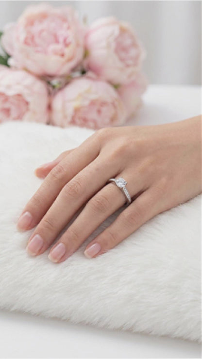 JOCELYNE Solitaire White CZ Diamond Ring in Rhodium Over Sterling Silver