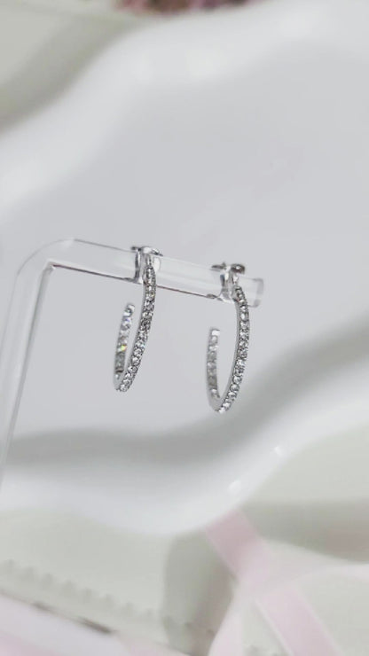 KAYLEE 20MM White Crystal Diamond Hoop Earrings 18K White Gold Over Sterling Silver