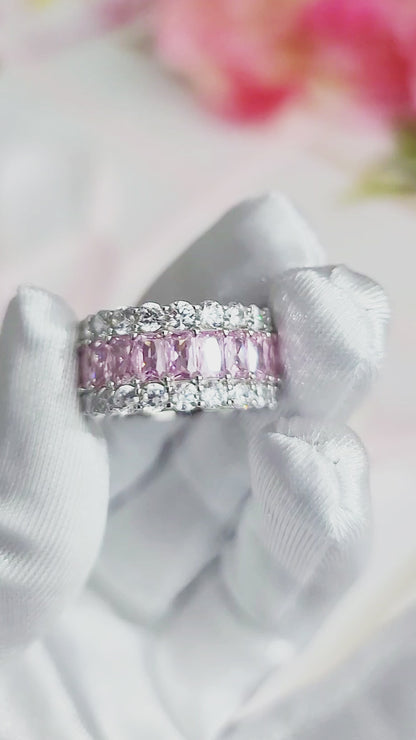 KATHERINE Pink CZ Diamond Three-Row Eternity Ring