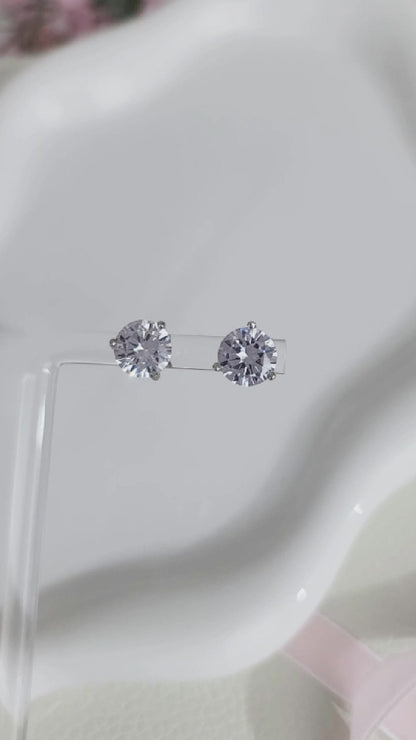 AINSLEY 8MM White CZ Diamond Round Stud Earrings in Rhodium Over Sterling Silver
